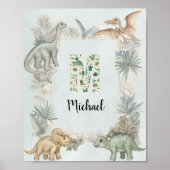 Dinosaur Personalized Name Monogram M Nursery ポスター (正面)