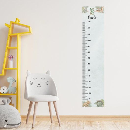 Dinosaur Personalized Name Monogram N Growth Chart ポスター