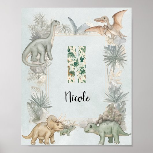 Dinosaur Personalized Name Monogram N Nursery ポスター (正面)