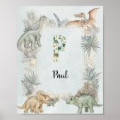 Dinosaur Personalized Name Monogram P Nursery ポスター (正面)