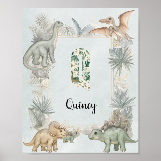 Dinosaur Personalized Name Monogram Q Nursery ポスター (正面)