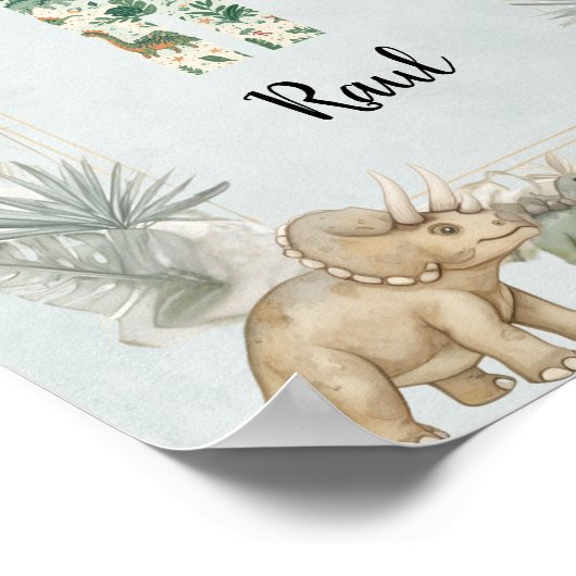Dinosaur Personalized Name Monogram R Nursery ポスター (角)