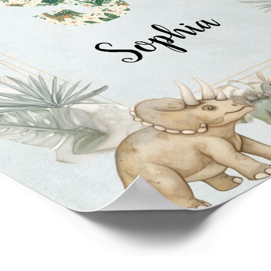 Dinosaur Personalized Name Monogram S Nursery ポスター (角)