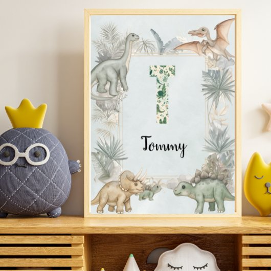 Dinosaur Personalized Name Monogram T Nursery ポスター