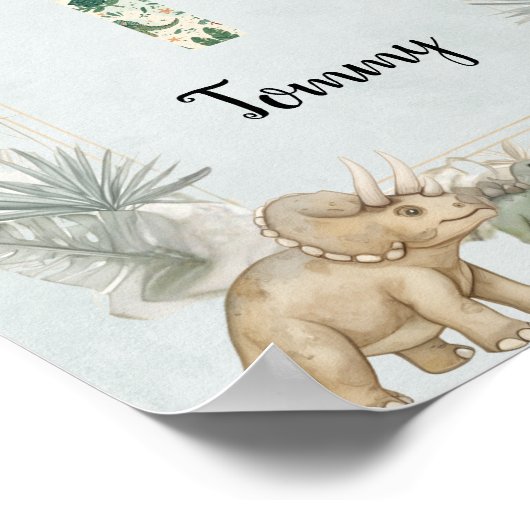 Dinosaur Personalized Name Monogram T Nursery ポスター (角)