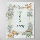 Dinosaur Personalized Name Monogram T Nursery ポスター (正面)