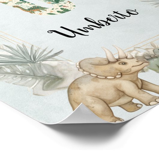 Dinosaur Personalized Name Monogram U Nursery ポスター (角)