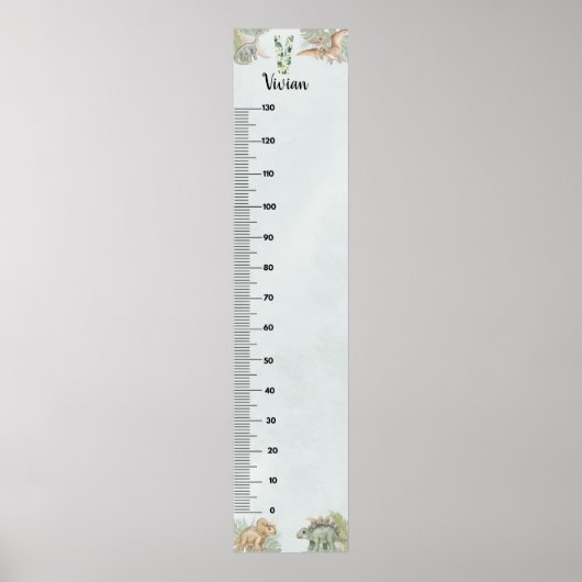 Dinosaur Personalized Name Monogram V Growth Chart ポスター (正面)