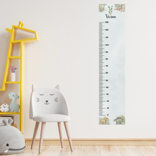 Dinosaur Personalized Name Monogram V Growth Chart ポスター