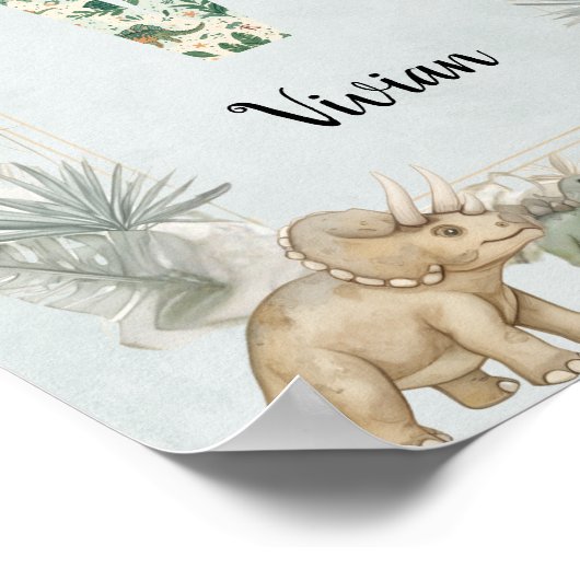 Dinosaur Personalized Name Monogram V Nursery ポスター (角)