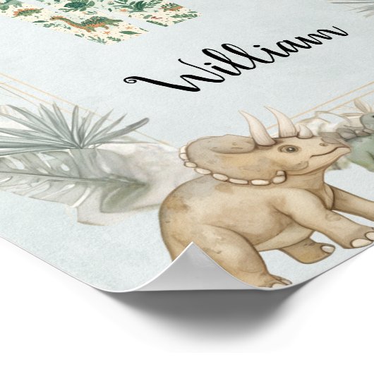 Dinosaur Personalized Name Monogram W Nursery ポスター (角)