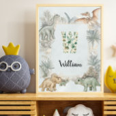 Dinosaur Personalized Name Monogram W Nursery ポスター