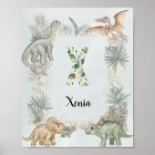 Dinosaur Personalized Name Monogram X Nursery ポスター (正面)