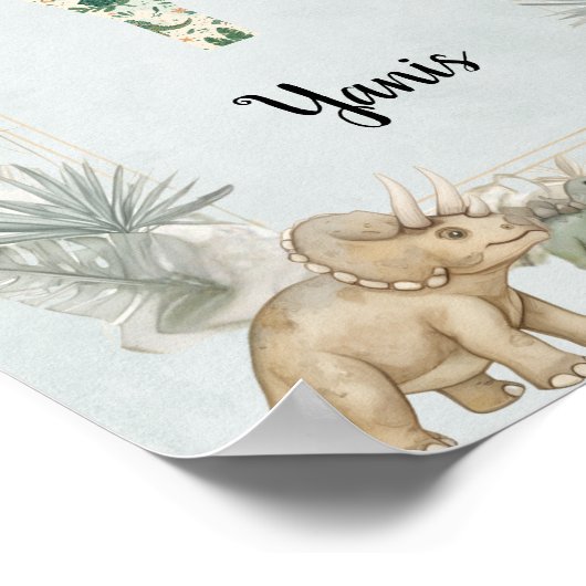 Dinosaur Personalized Name Monogram Y Nursery ポスター (角)