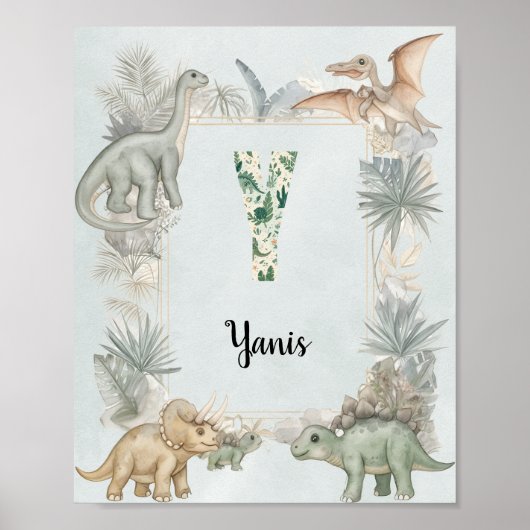 Dinosaur Personalized Name Monogram Y Nursery ポスター (正面)