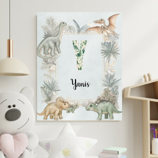 Dinosaur Personalized Name Monogram Y Nursery ポスター