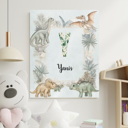 Dinosaur Personalized Name Monogram Y Nursery ポスター