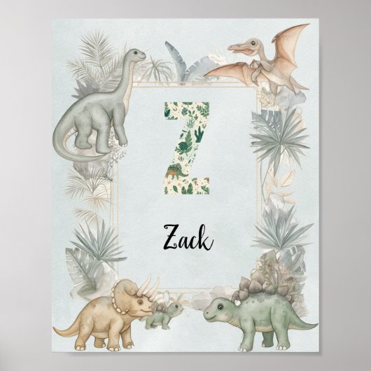 Dinosaur Personalized Name Monogram Z Nursery ポスター (正面)