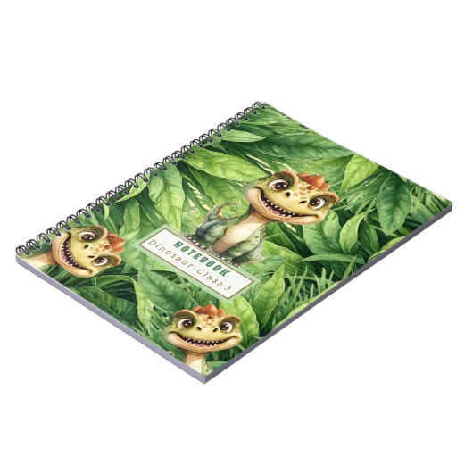 Dinosaur Photo Spiral Notebook With Custom Name ノートブック (左側)