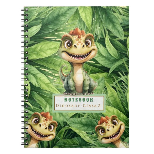 Dinosaur Photo Spiral Notebook With Custom Name ノートブック (正面)