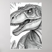 Dinosaur Picture Black + White Wall Poster ポスター (正面)