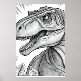 Dinosaur Picture Black + White Wall Poster ポスター