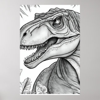 Dinosaur Picture Black + White Wall Poster ポスター