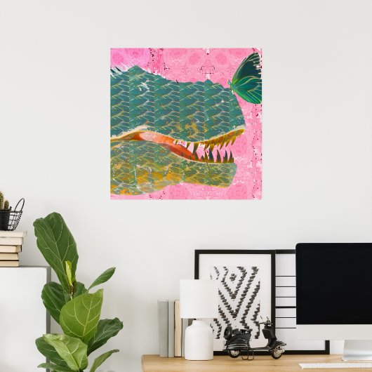Dinosaur Poster with Butterfly Art Print ポスター (ホームオフィス)
