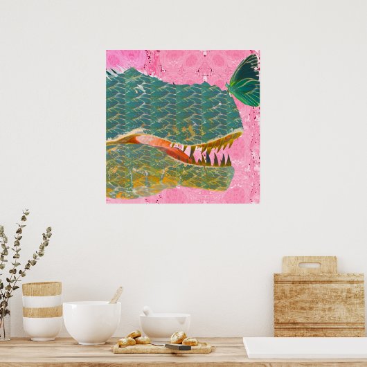 Dinosaur Poster with Butterfly Art Print ポスター (キッチン)