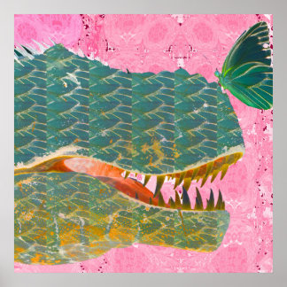 Dinosaur Poster with Butterfly Art Print ポスター