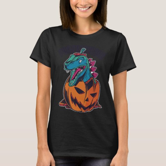 Dinosaur Pumpkin Halloween Funny Costume Tシャツ (正面)