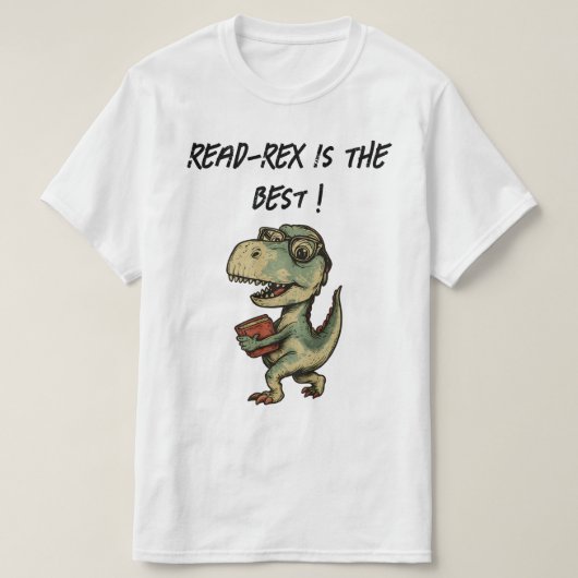 dinosaur, reading, book lover, cute nerdy  tシャツ (デザイン正面)