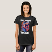 Dinosaur Red White Rawr American Flag 4th of July  Tシャツ (正面フル)
