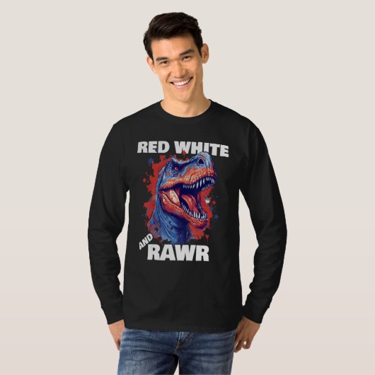 Dinosaur Red White Rawr American Flag 4th of July  Tシャツ (正面フル)