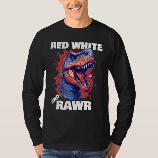 Dinosaur Red White Rawr American Flag 4th of July  Tシャツ (正面)
