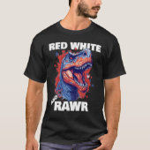 Dinosaur Red White Rawr American Flag 4th of July  Tシャツ (正面)