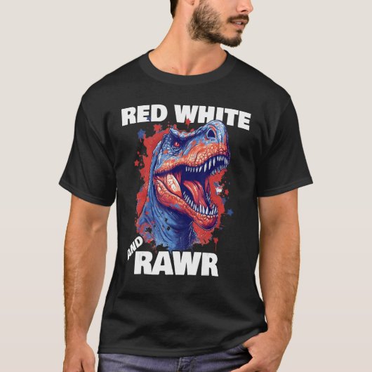 Dinosaur Red White Rawr American Flag 4th of July Tシャツ (正面)