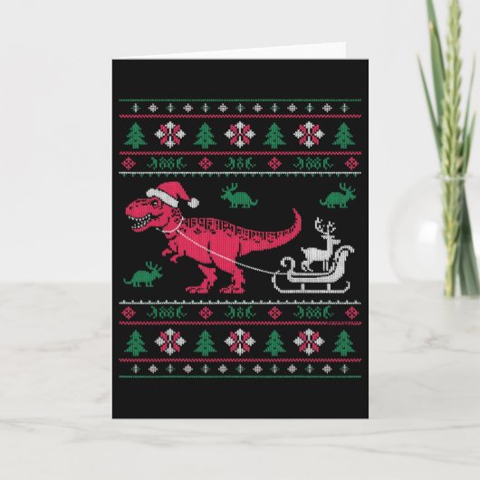 Dinosaur Reindeer Sleigh Ugly Christmas  カード (正面)