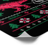 Dinosaur Reindeer Sleigh Ugly Christmas ポスター (角)