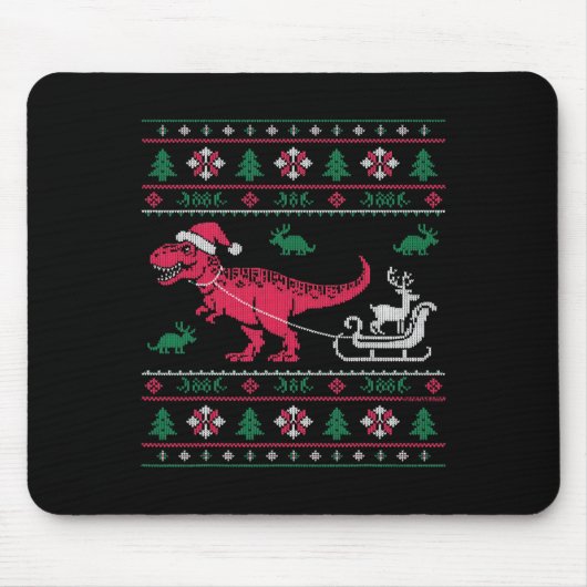 Dinosaur Reindeer Sleigh Ugly Christmas マウスパッド (正面)