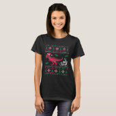Dinosaur Reindeer Sleigh Ugly Christmas  Tシャツ (正面フル)