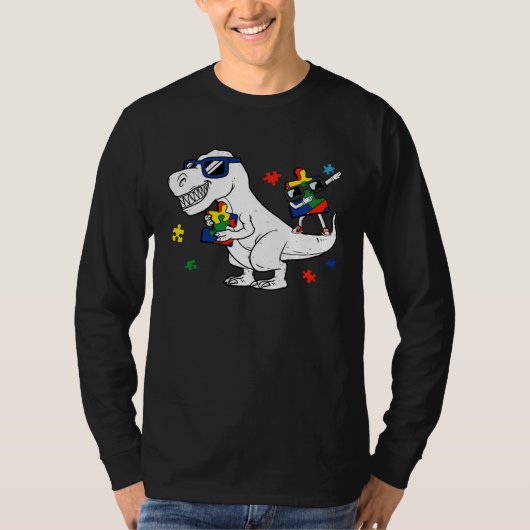 Dinosaur Rex Autism Awareness Month Support Puzzle Tシャツ (正面)