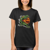 Dinosaur Rex Eat Pumpkin Scary Halloween Tシャツ (正面)