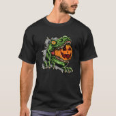 Dinosaur Rex Eat Pumpkin Scary Halloween Tシャツ (正面)