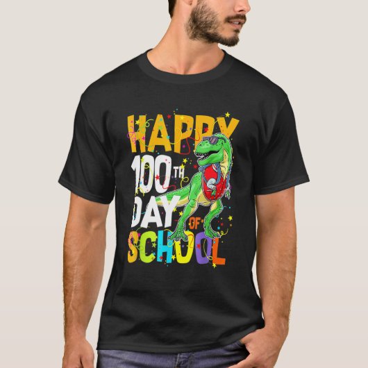 Dinosaur Rex Happy 100th Day Of School Dino Kids 1 Tシャツ (正面)