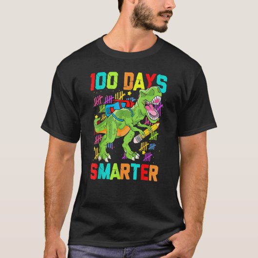 Dinosaur Rex Happy 100th Day Of School Dino Kids 1 Tシャツ (正面)