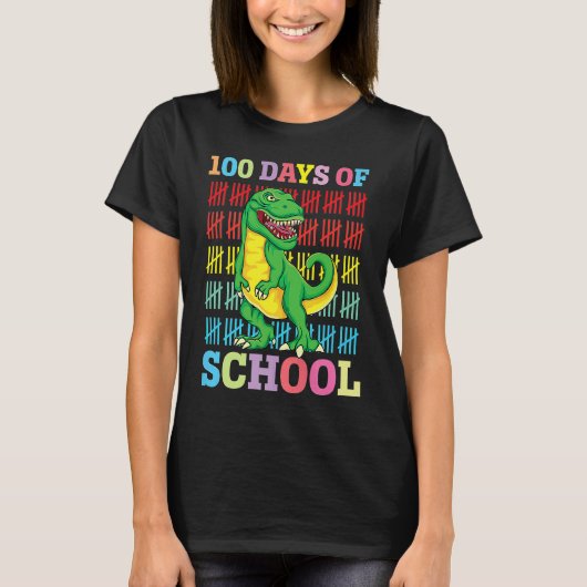 Dinosaur Rex Happy 100th Day Of School Dino Kids 1 Tシャツ (正面)