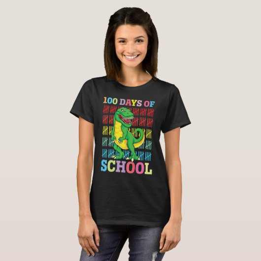 Dinosaur Rex Happy 100th Day Of School Dino Kids 1 Tシャツ (正面フル)