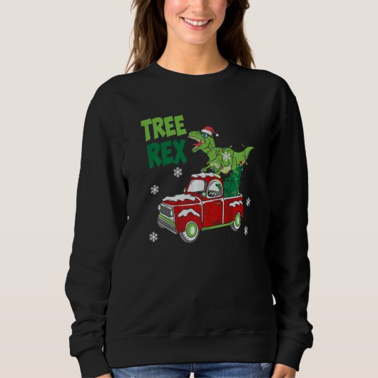 Dinosaur rex Riding Truck Christmas pajamas  Xmas スウェットシャツ (正面)