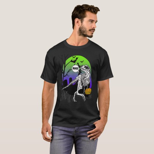 Dinosaur Rex Skeleton Scary  Halloween Boys Tシャツ (正面フル)